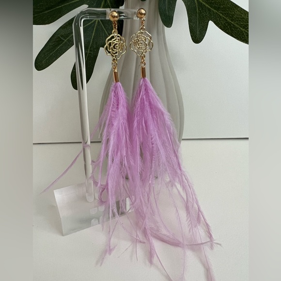 Long Dangle Pink Feather Hippie Chic Earrings - Flirty Boho Chic Earrings - Picture 9 of 15